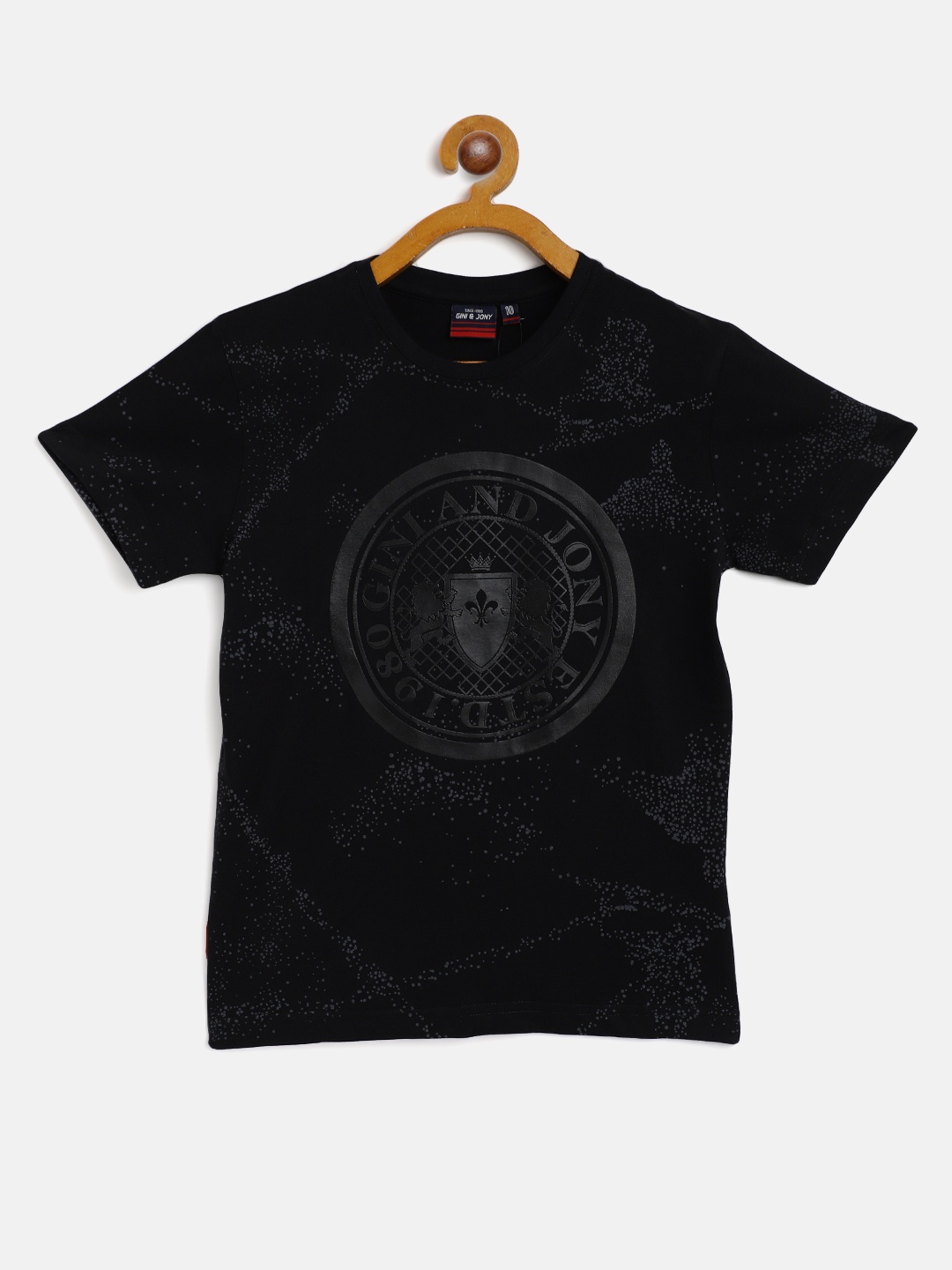 

Gini and Jony Boys Black Cotton Brand Logo Printed T-shirt
