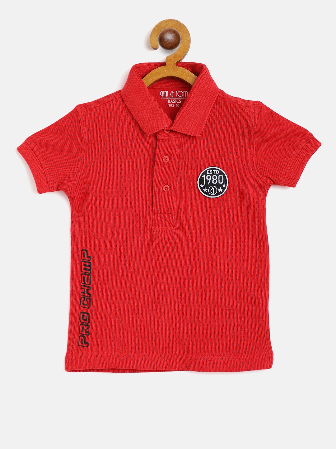 

Gini and Jony Boys Red Polo Collar Cotton Pure Cotton T-shirt