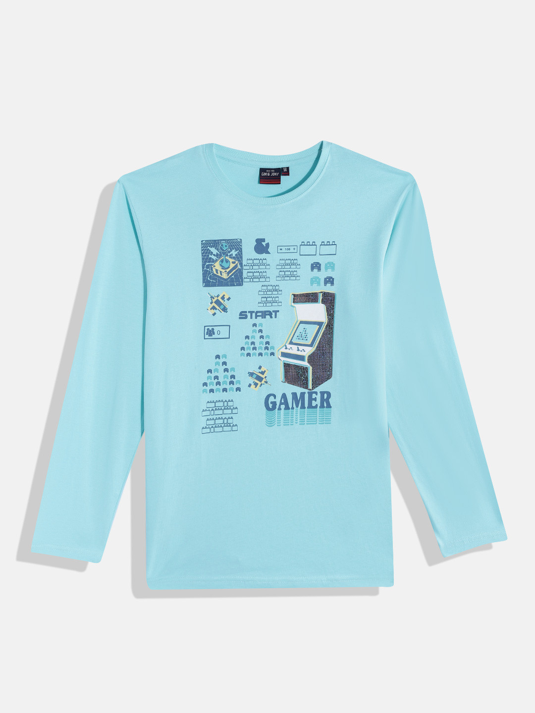 

Gini and Jony Boys Blue & White Pure Cotton Typography Print T-shirt