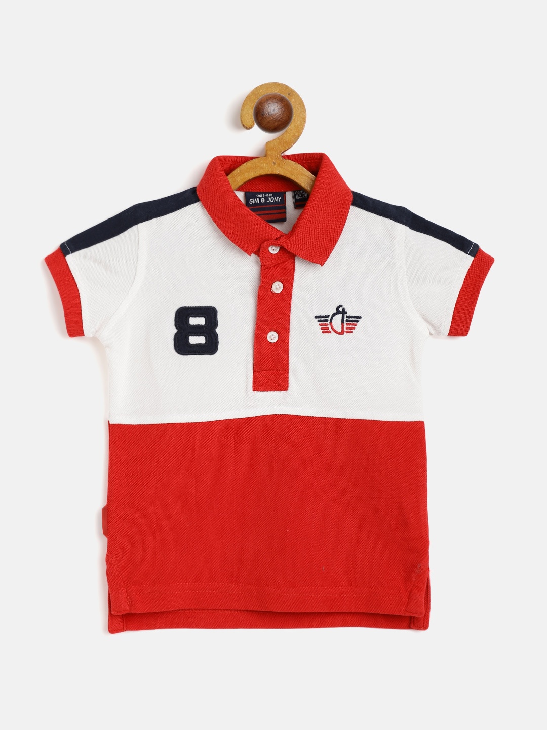 

Gini and Jony Infant Boys Red White Colourblocked Polo Collar Pure Cotton T-shirt