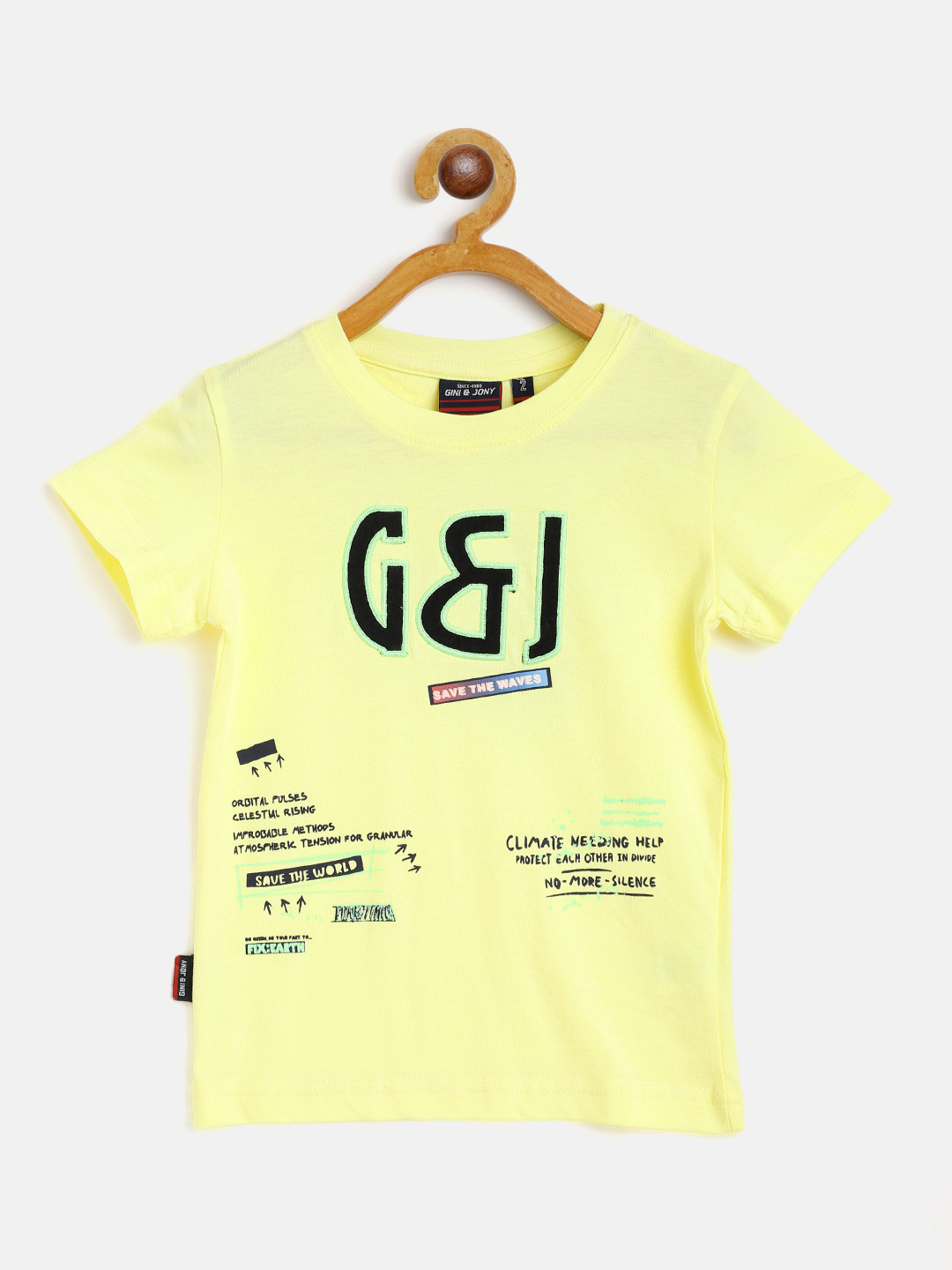 

Gini and Jony Boys Yellow Cotton Brand Logo Embroidered T-shirt