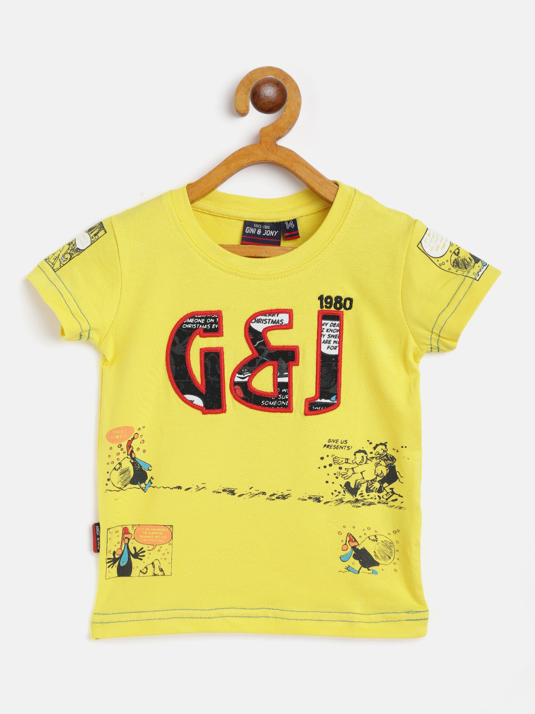 

Gini and Jony Boys Yellow Red Brand Logo Print Cotton Applique Pure Cotton T-shirt