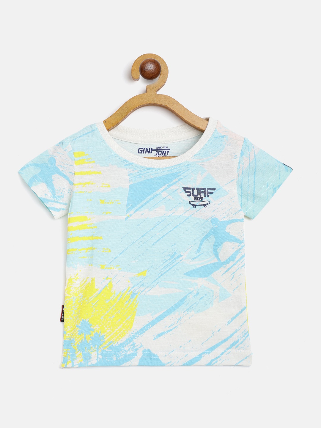 

Gini and Jony Boys White Blue Surfing Print Pure Cotton T-shirt