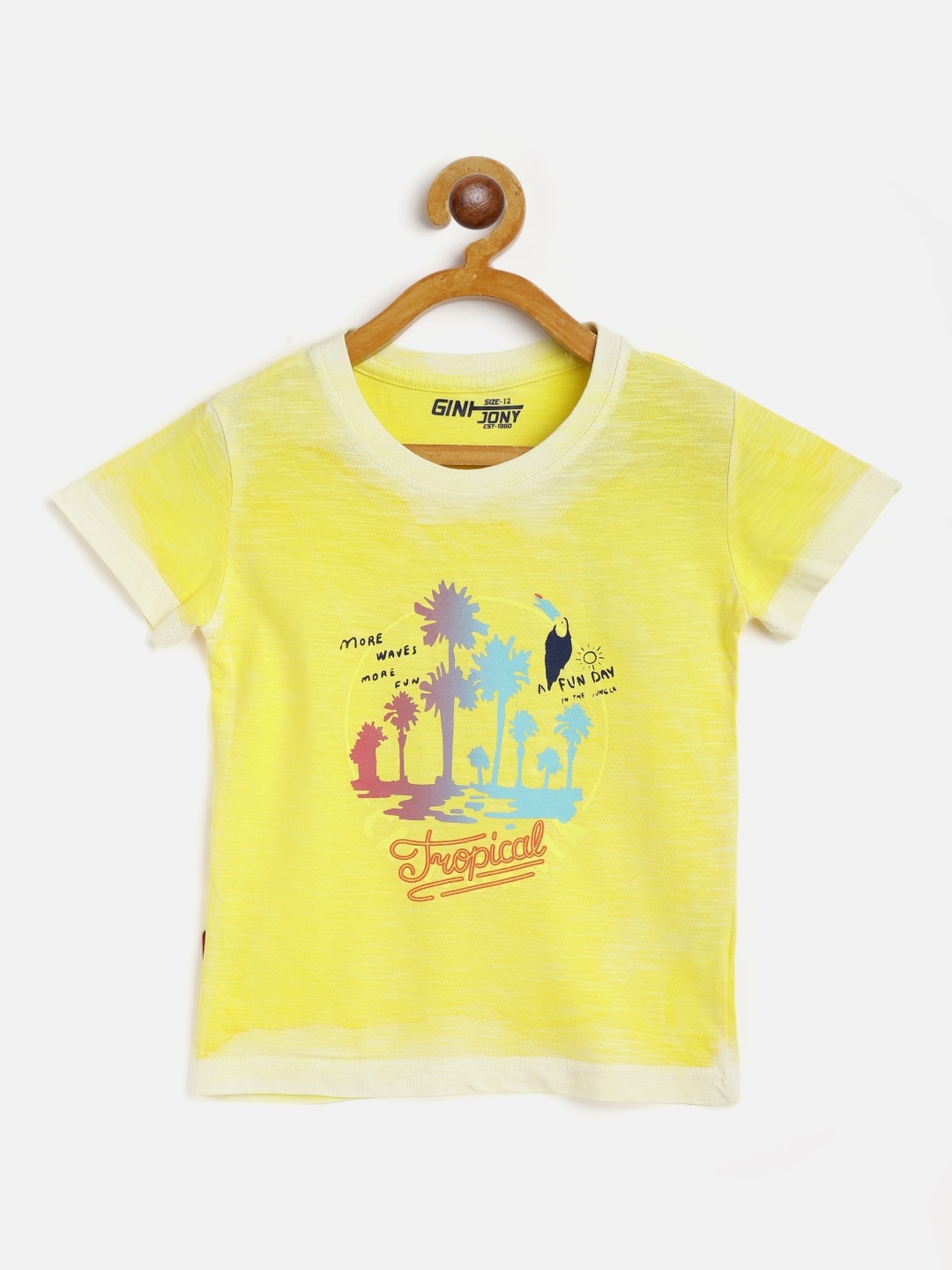 

Gini and Jony Boys Yellow Blue Graphic Print Cotton Pure Cotton T-shirt