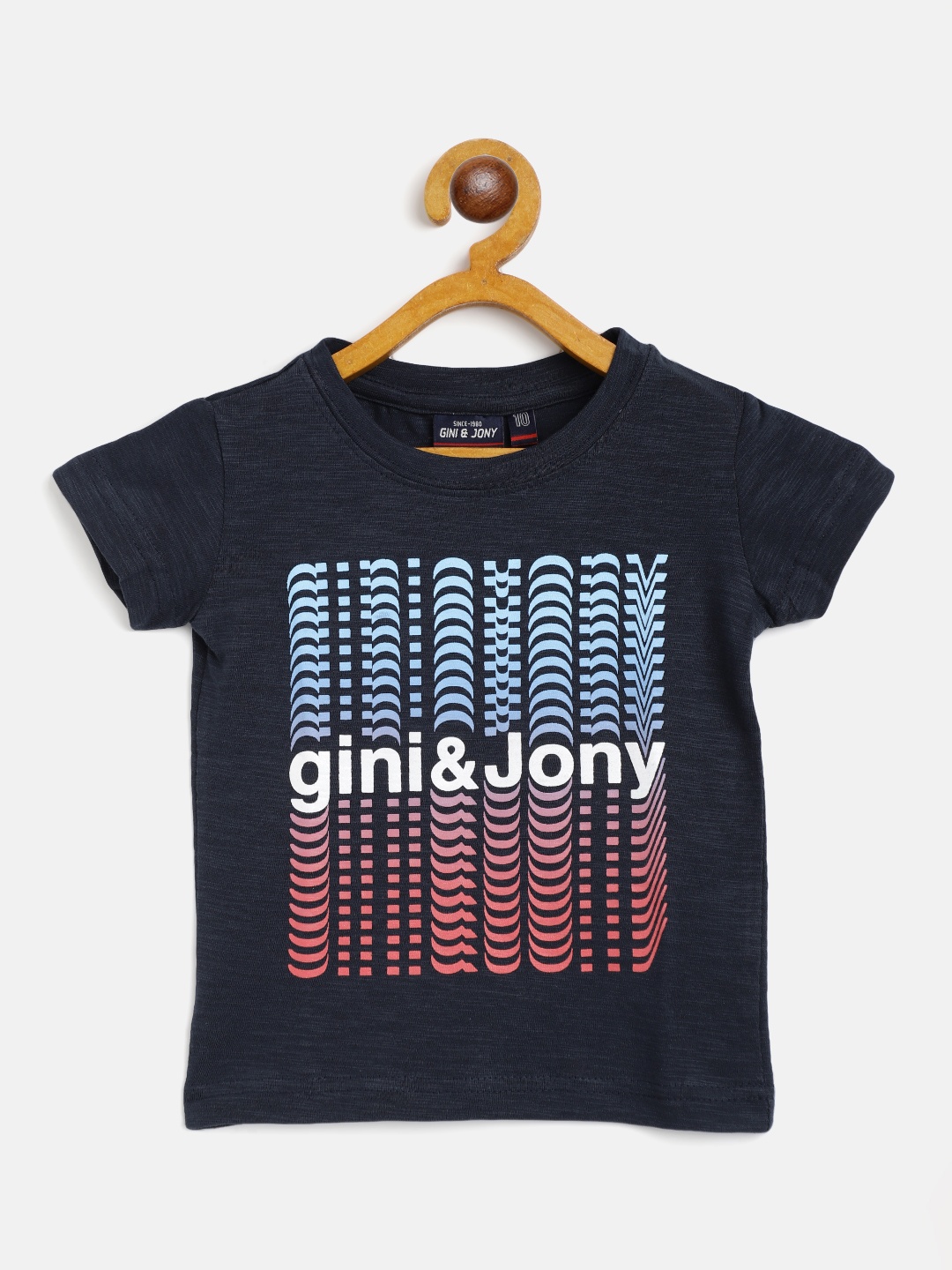 

Gini and Jony Boys Navy Blue Orange Cotton Brand Logo Print Pure Cotton T-shirt