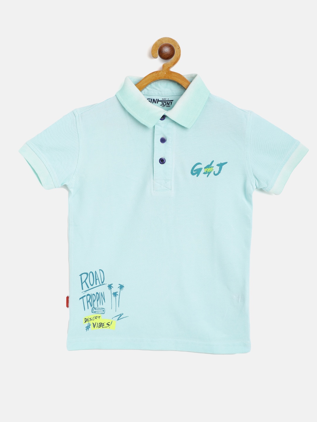 

Gini and Jony Infant Boys Mint Green Orange Tropical Print Back Pure Cotton Polo Pure Cotton T-shirt