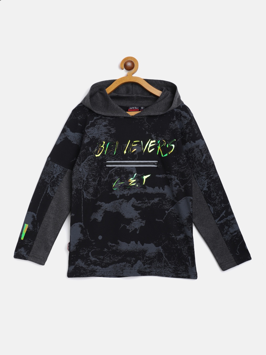 

Gini and Jony Boys Black & Grey Cotton Printed Hooded T-shirt