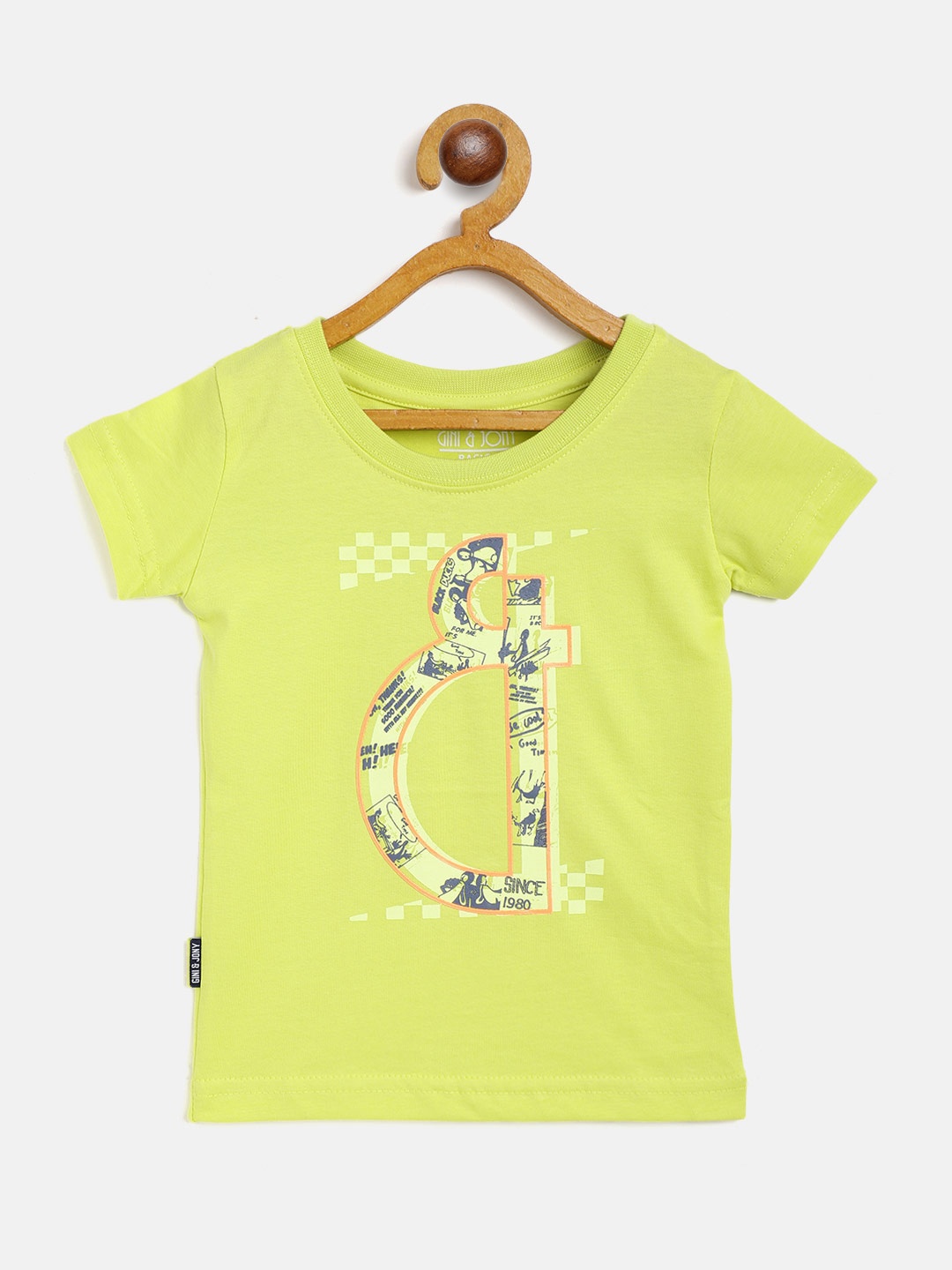 

Gini and Jony Infant Boys Lime Green Cotton Brand Logo Printed T-shirt