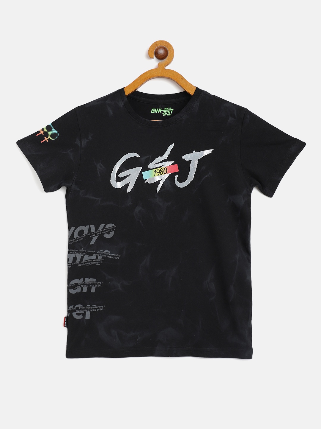 

Gini and Jony Boys Black Brand Logo Cotton Printed T-shirt