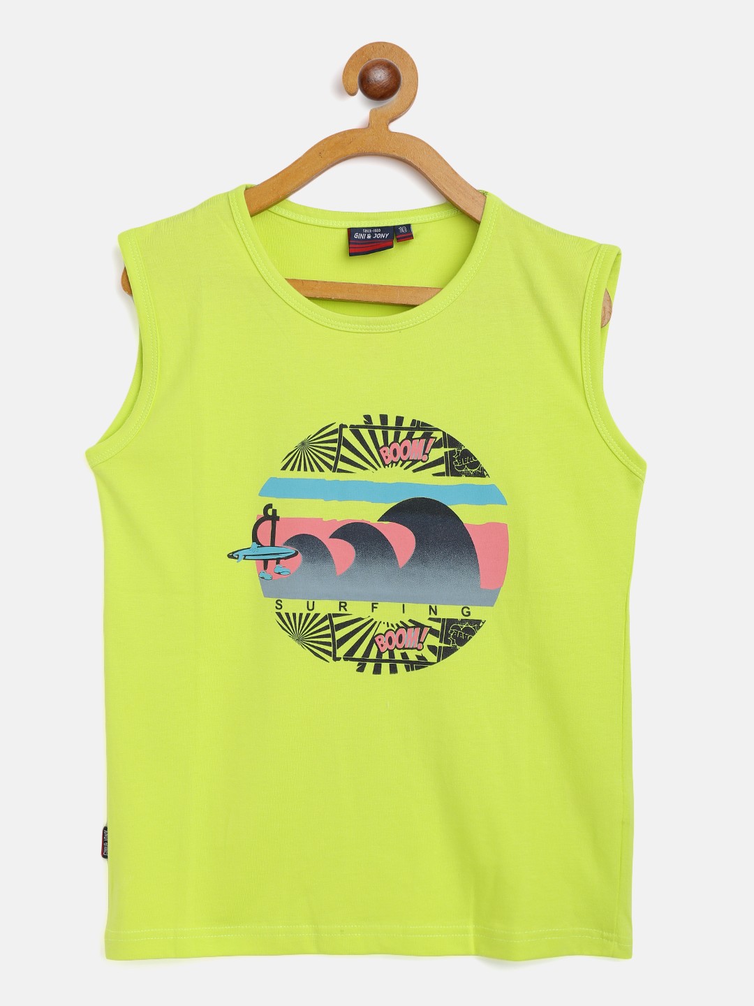 

Gini and Jony Boys Fluorescent Green Cotton Tropical Print T-shirt