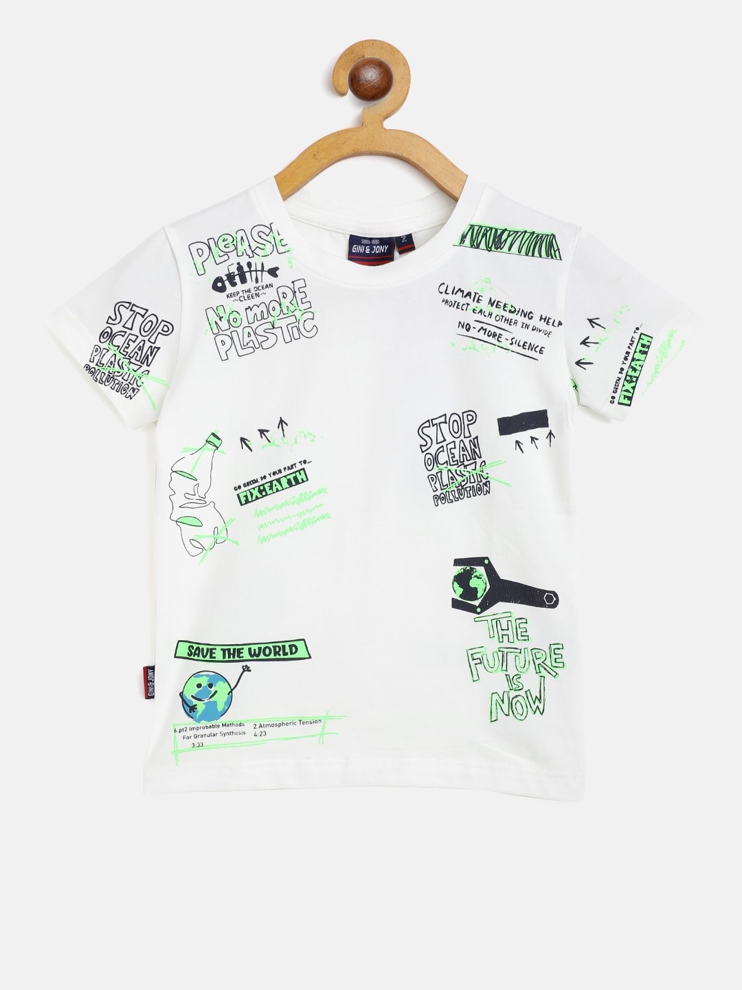 Gini and Jony Boys White & Black Typography Printed T-shirt