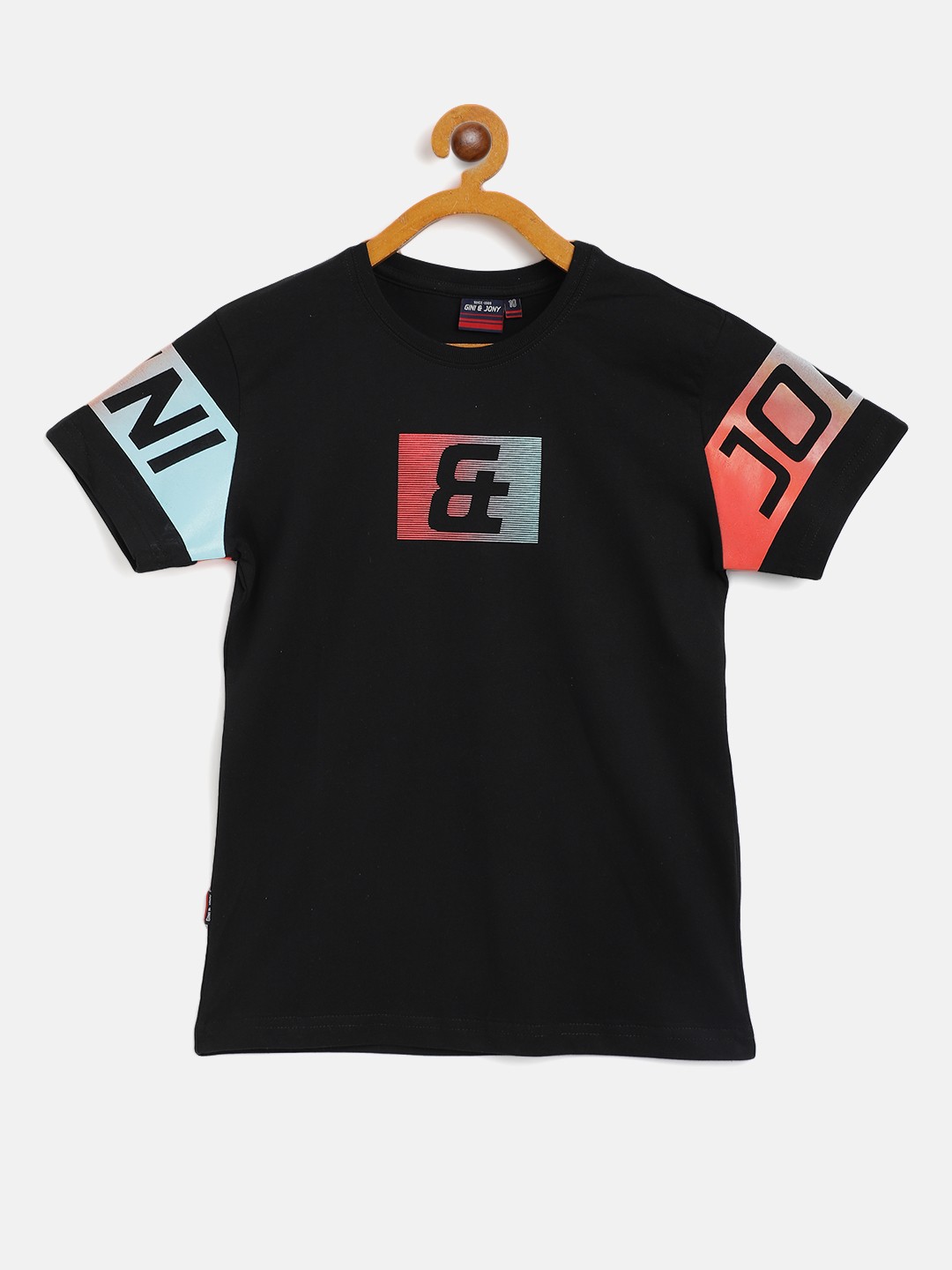 

Gini and Jony Boys Black Brand Logo Cotton Printed T-shirt