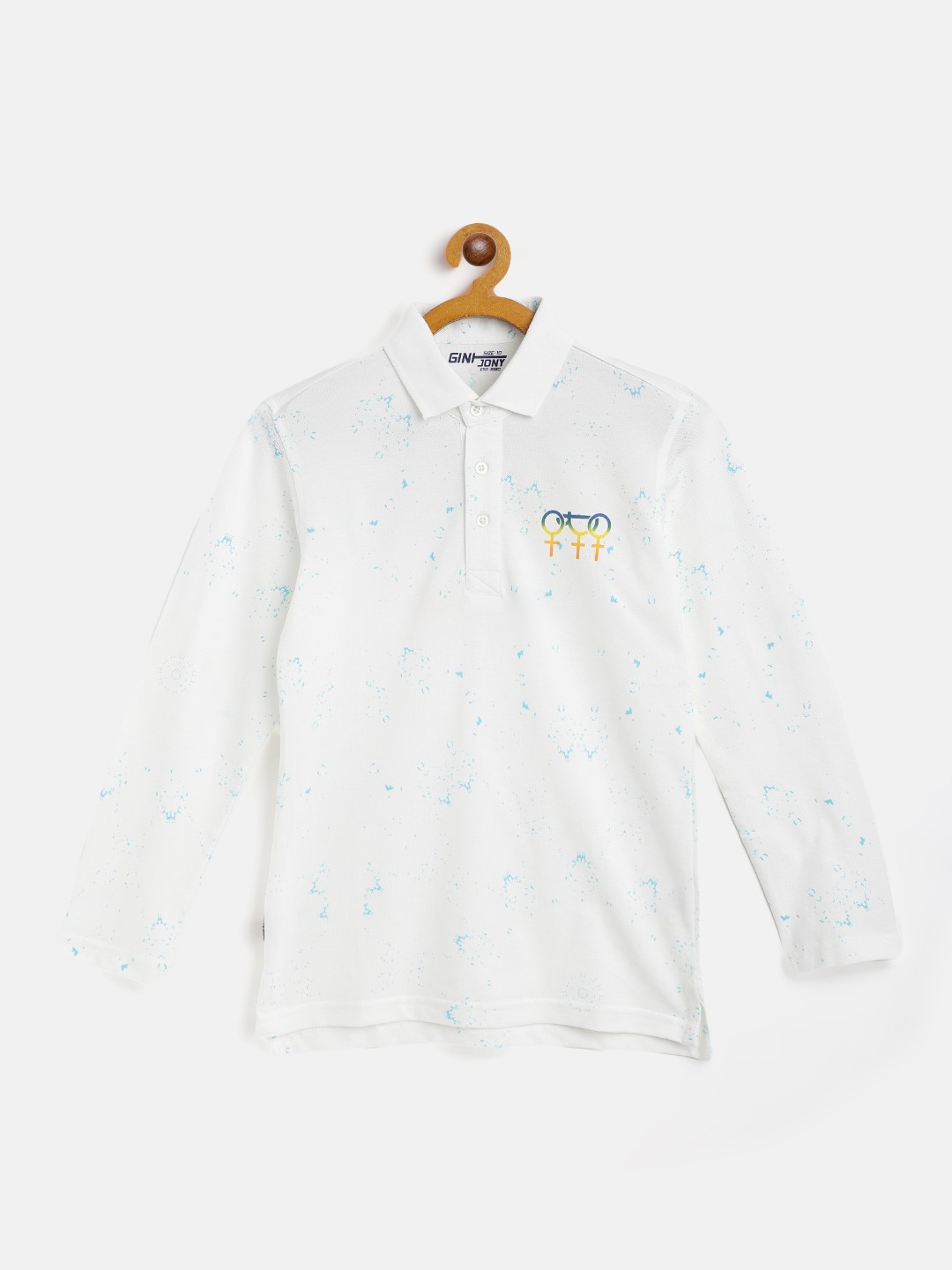 

Gini and Jony Boys White Blue Tie and Dyed Polo Collar Pure Cotton T-shirt