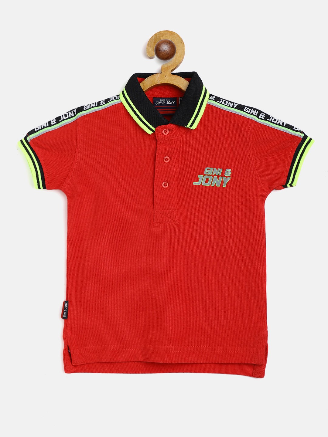 

Gini and Jony Boys Red Solid Polo Collar Pure Cotton T-shirt