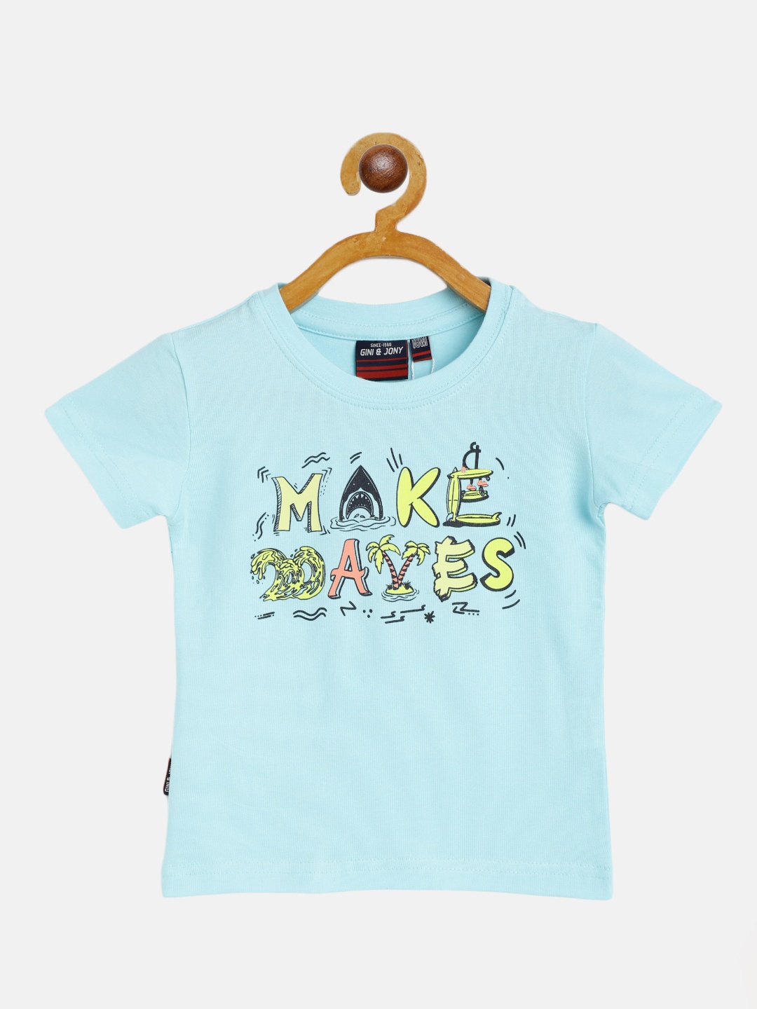 

Gini and Jony Boys Blue & Yellow Typography Print Round Neck T-shirt