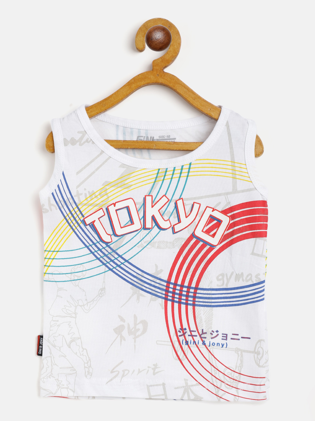 

Gini and Jony Boys White & Red Cotton Typography Printed Sleeveless T-shirt