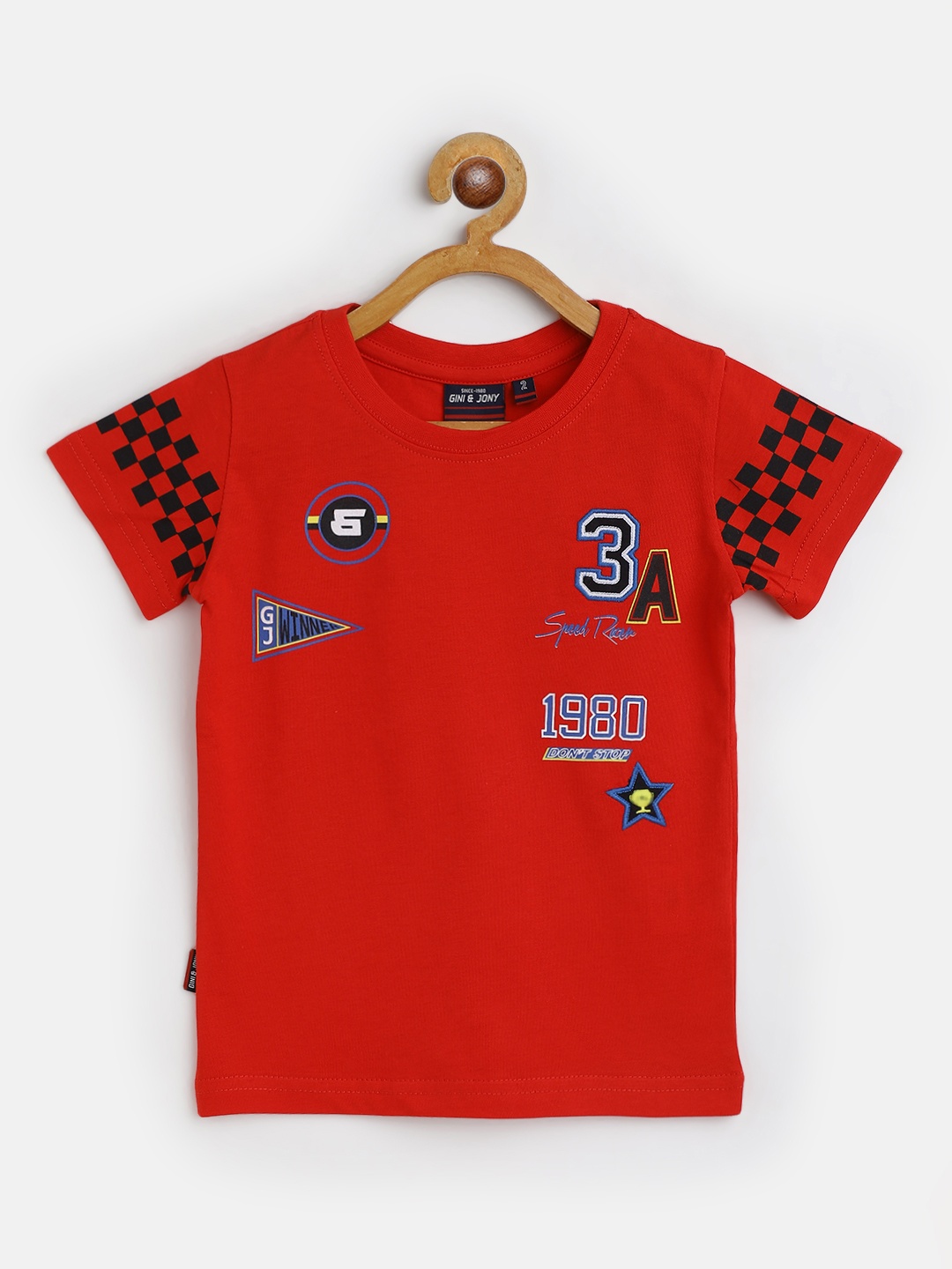 

Gini and Jony Boys Red & Black Pure Cotton Typography Print T-shirt