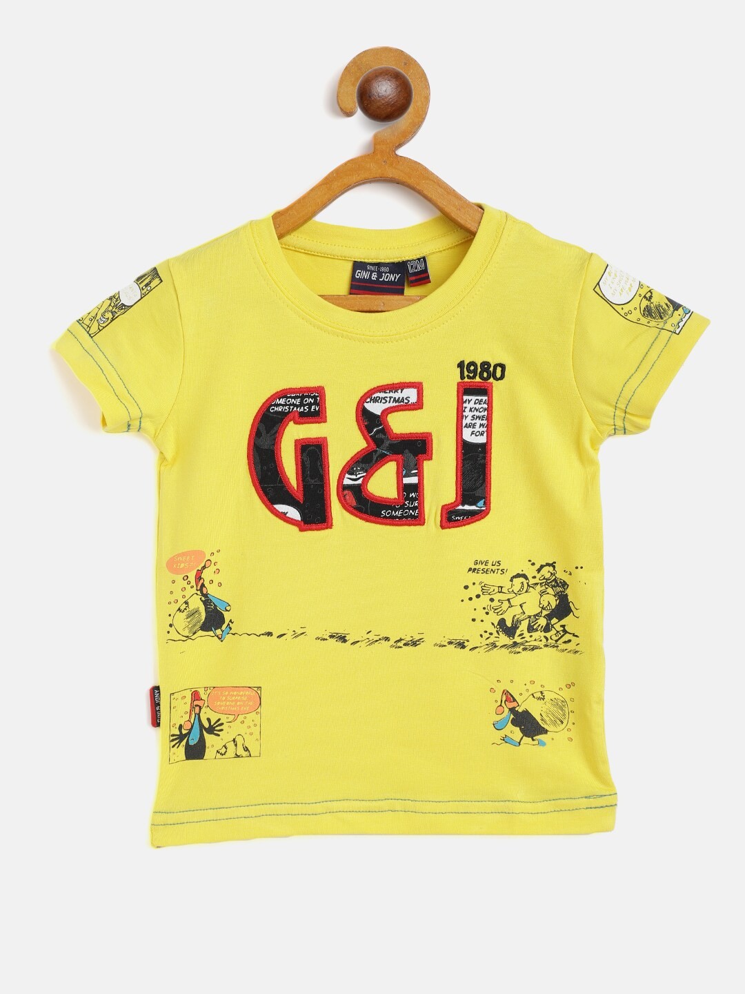 

Gini and Jony Boys Yellow & Black Printed T-shirt