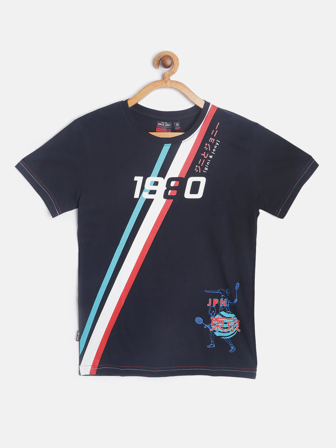 

Gini and Jony Boys Navy Blue White Pure Cotton Typography Printed Pure Cotton T-shirt