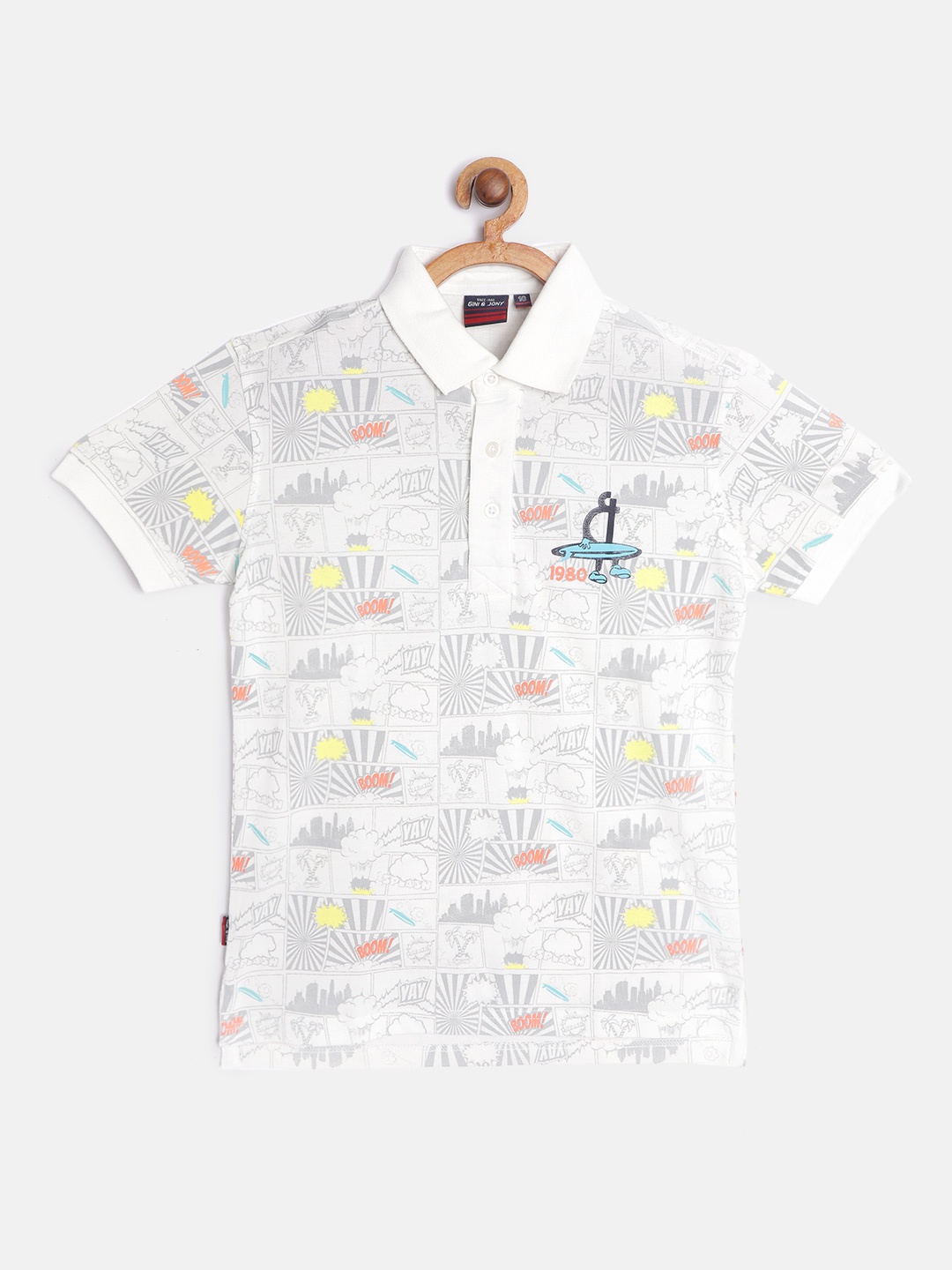 

Gini and Jony Boys White Grey Comic Strips Print Pure Cotton T-shirt