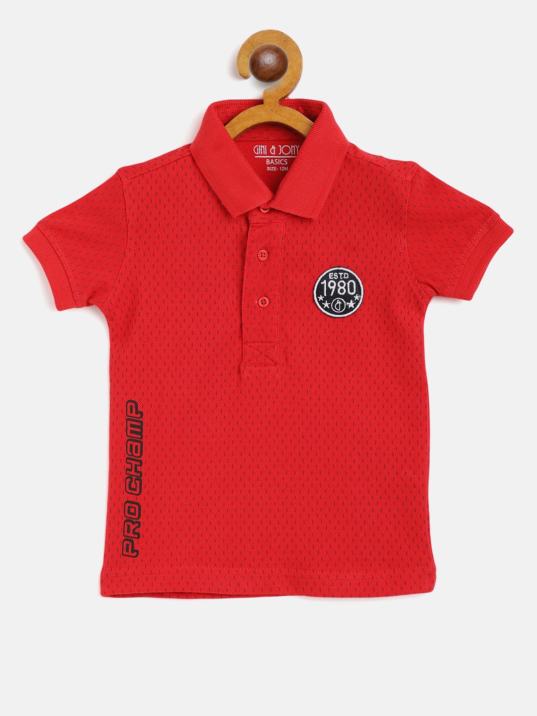 

Gini and Jony Infant Boys Red & Navy Blue Ditsy Print Polo Collar Cotton T-shirt
