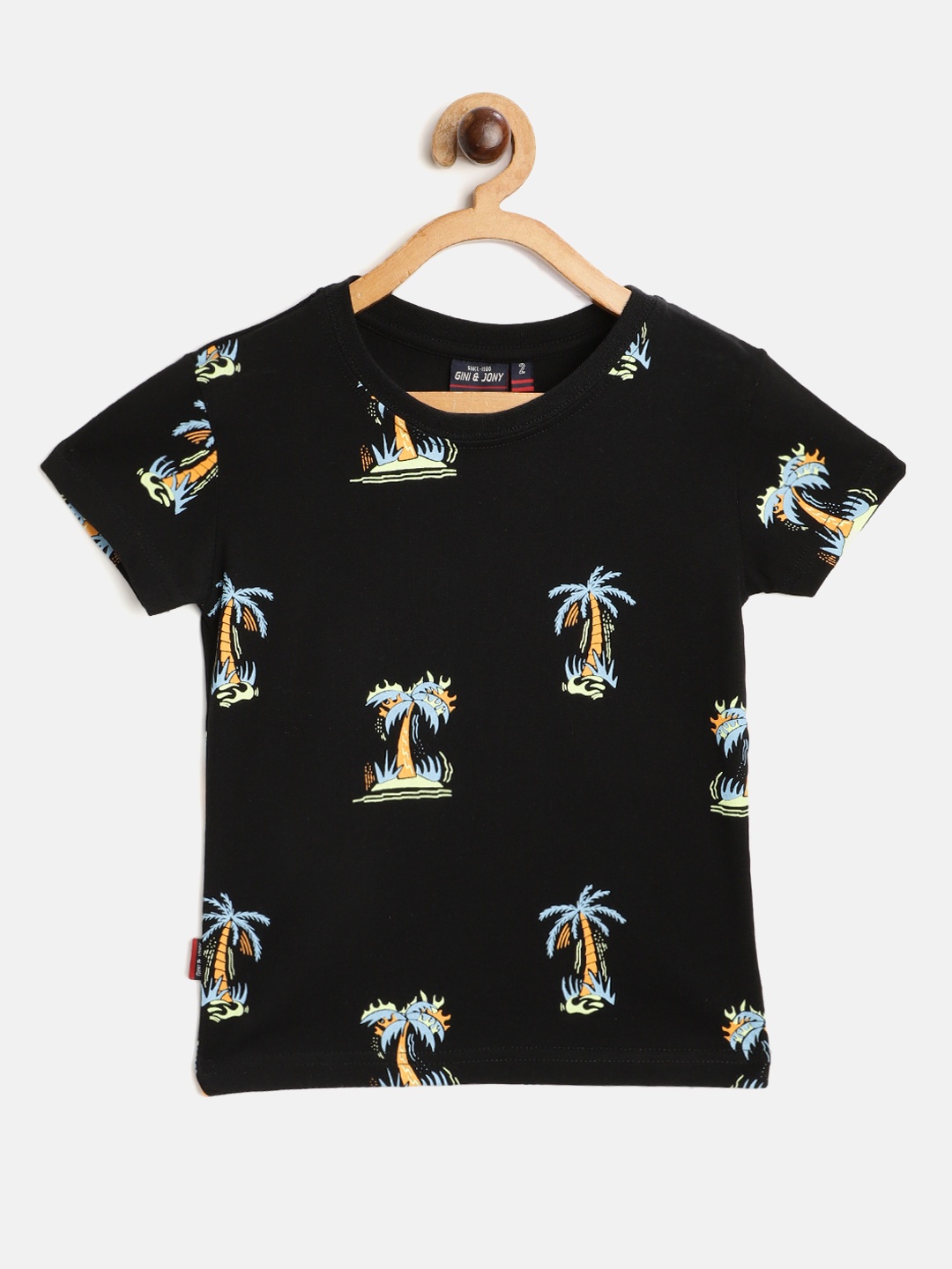 

Gini and Jony Boys Black Blue Graphic Print Cotton Pure Cotton T-shirt