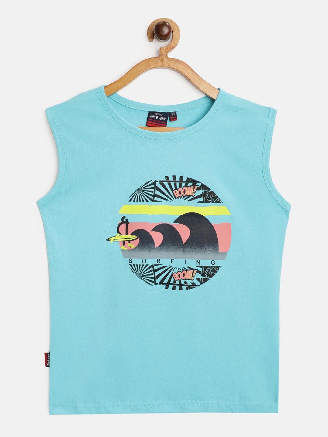 

Gini and Jony Boys Blue Black Graphic Print Cotton Pure Cotton T-shirt