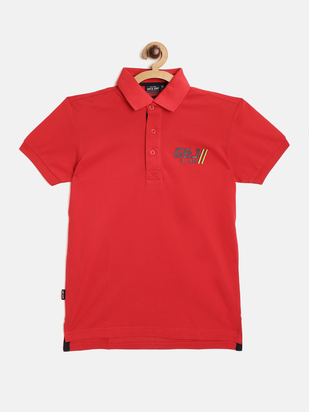 

Gini and Jony Boys Red Solid Cotton Polo Collar Pure Cotton T-shirt