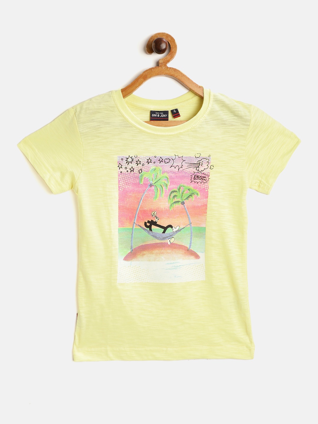 

Gini and Jony Boys Yellow Green Graphic Print Cotton Pure Cotton T-shirt