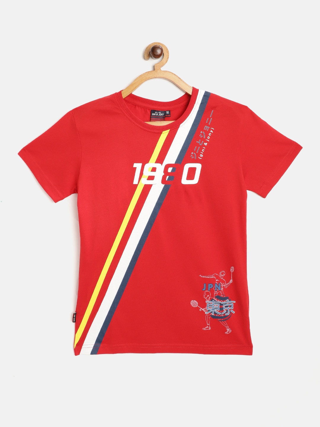 

Gini and Jony Boys Red White Typography Print Cotton Pure Cotton T-shirt