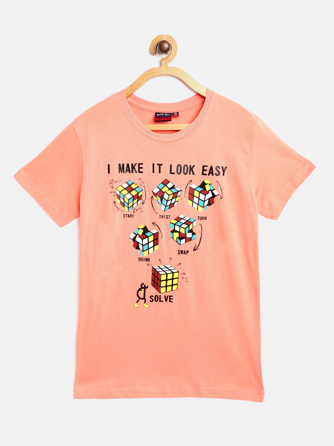 

Gini and Jony Boys Peach-Coloured Black Typography Print Cotton Pure Cotton T-shirt