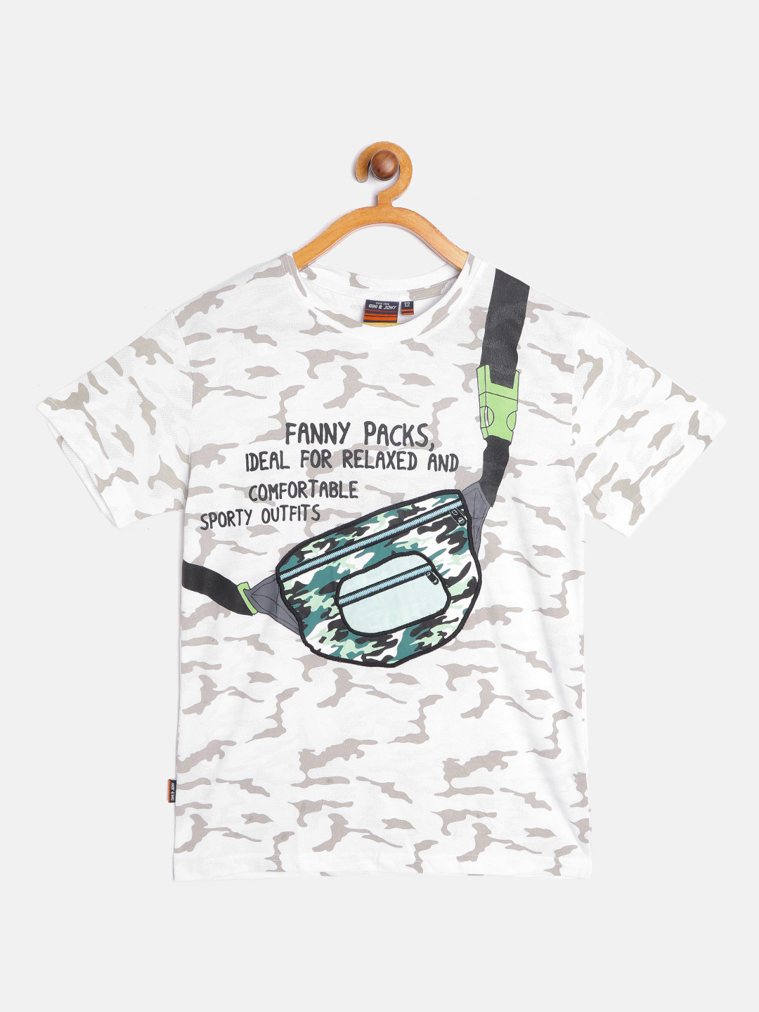 

Gini and Jony Boys White Grey Pure Cotton Camouflage Printed Pure Cotton T-shirt