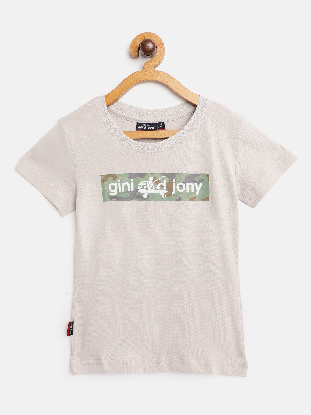 

Gini and Jony Boys Grey Green Brand Logo Print Pure Cotton T-shirt