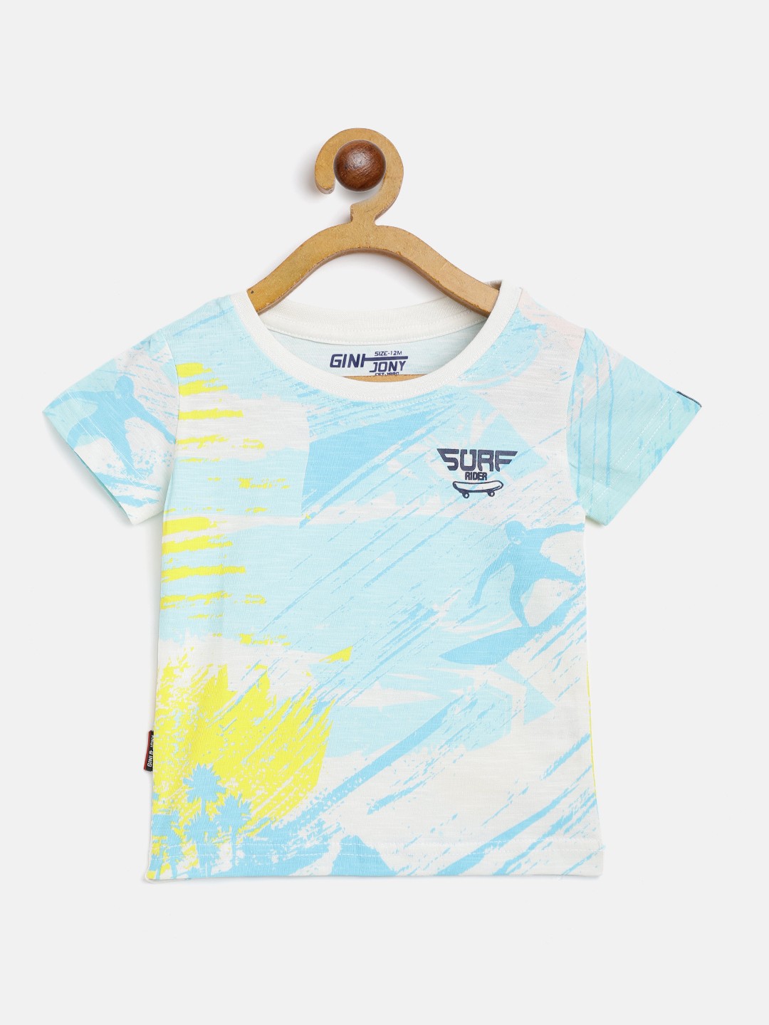 

Gini and Jony Boys Blue White Cotton Printed Pure Cotton T-shirt