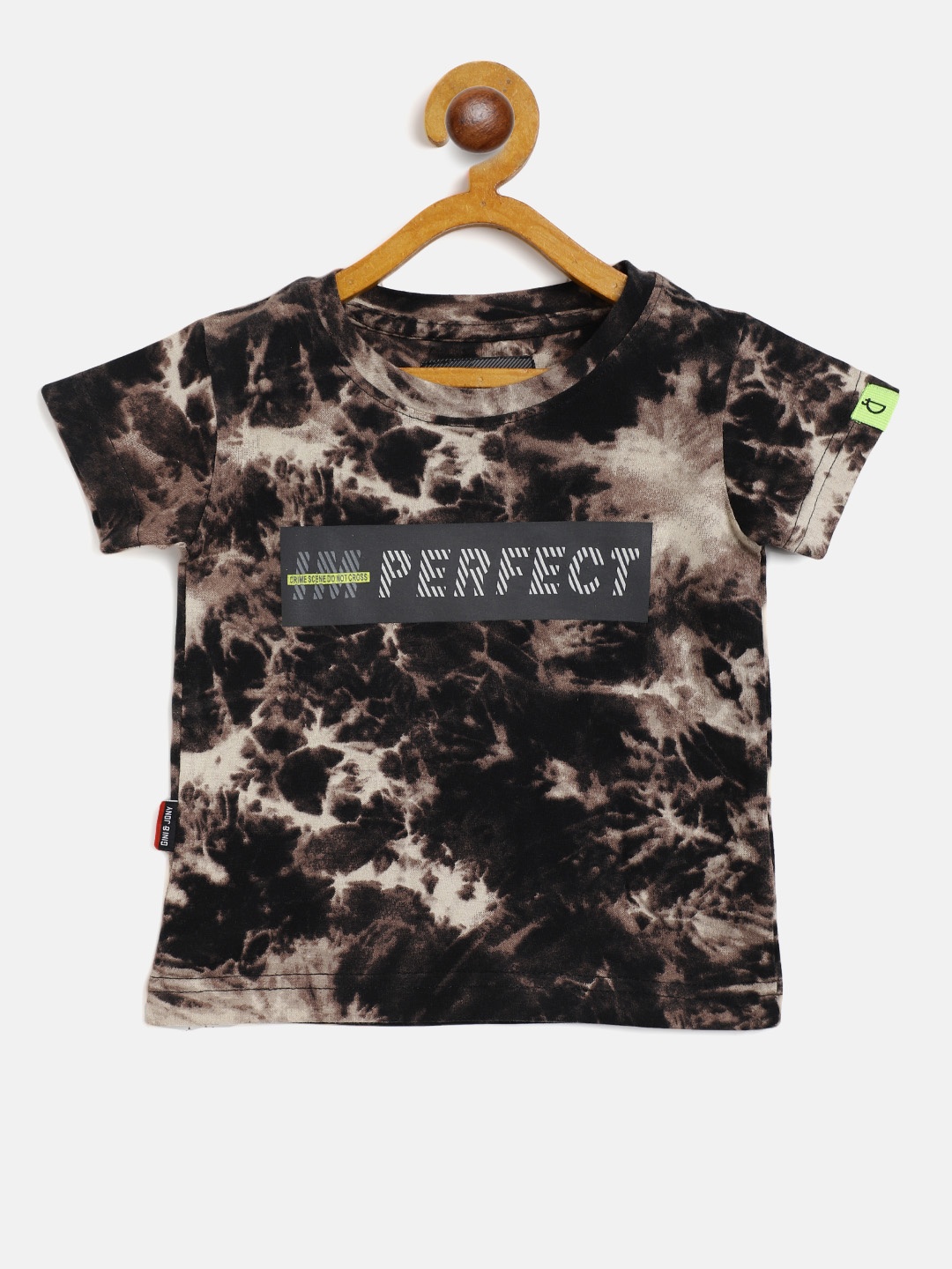 

Gini and Jony Infant Boys Brown Beige Dyed Pure Cotton T-shirt