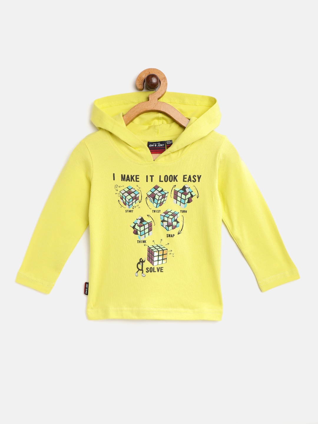 

Gini and Jony Boys Yellow & Black Printed T-shirt