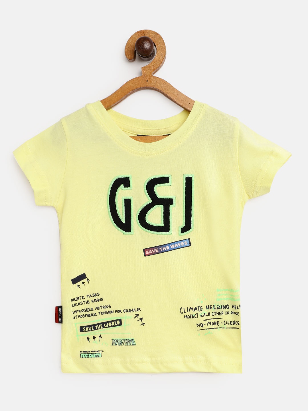 

Gini and Jony Boys Yellow Black Typography Print Cotton Pure Cotton T-shirt