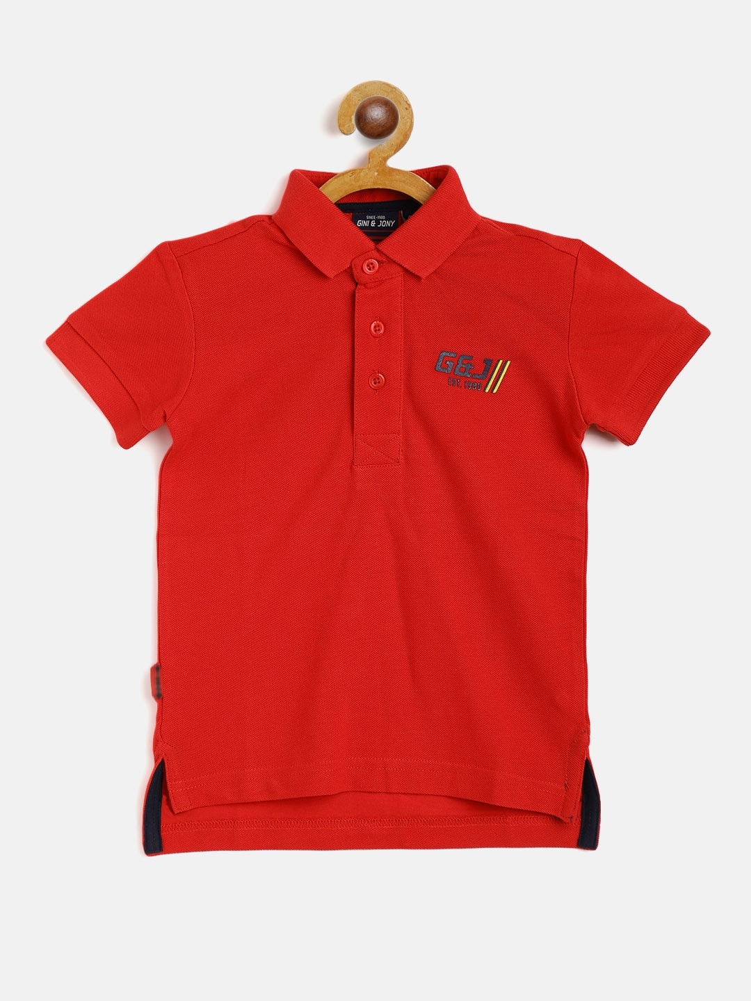 

Gini and Jony Boys Red Solid Pure Cotton Polo Collar Pure Cotton T-shirt