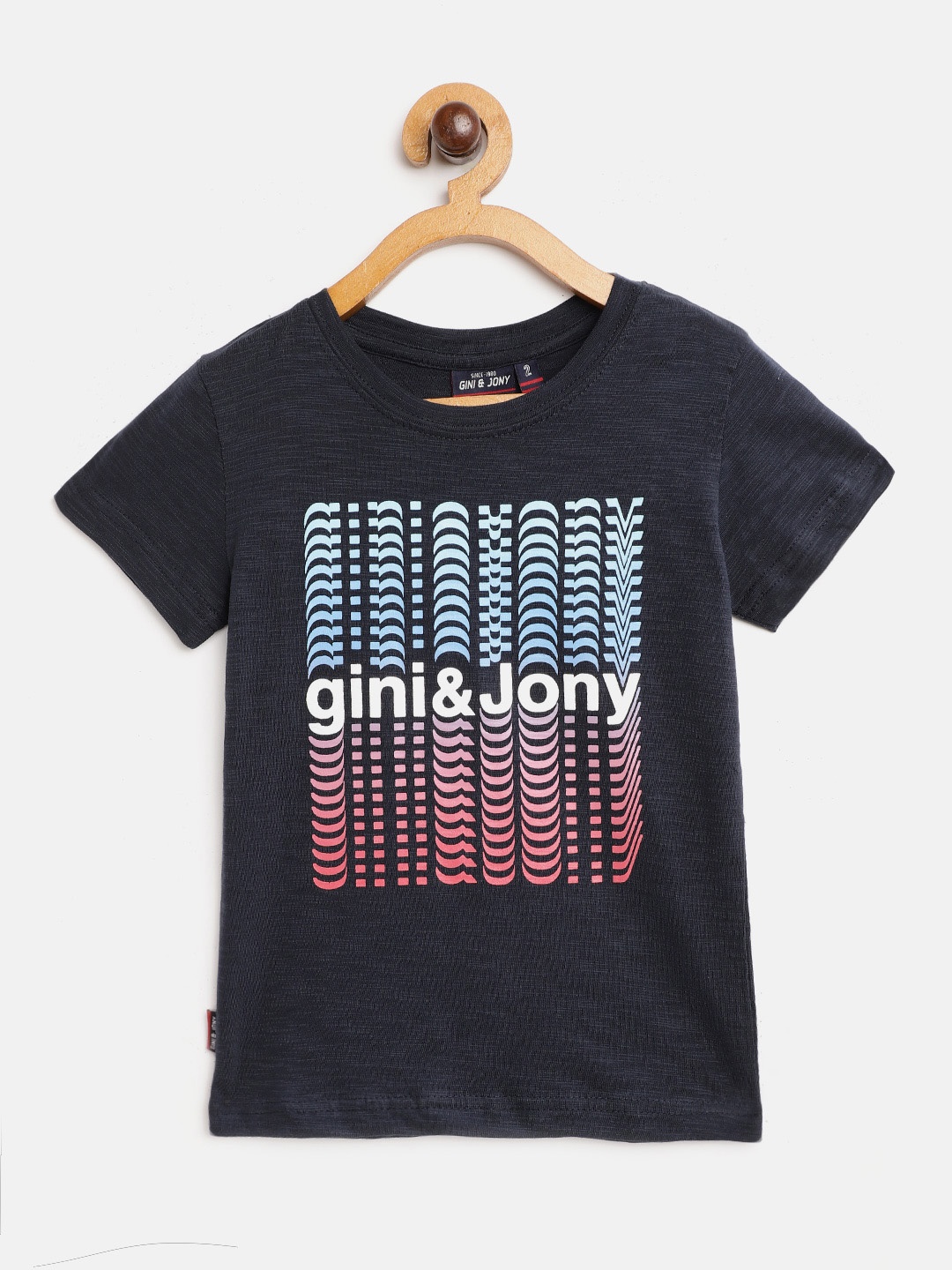 

Gini and Jony Boys Navy Blue White Brand Logo Print Cotton Pure Cotton T-shirt