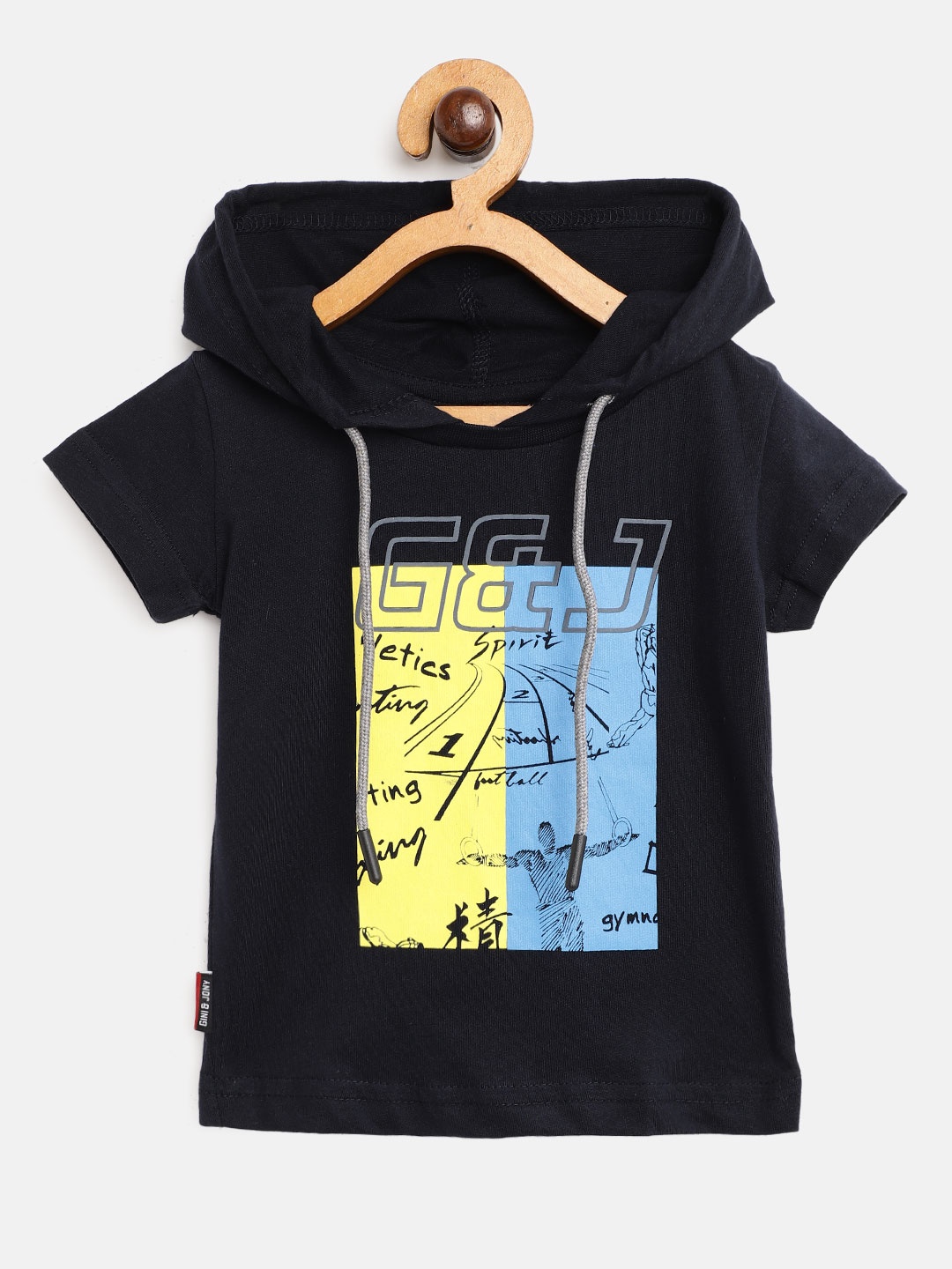 

Gini and Jony Boys Navy Blue Yellow Typography Print Cotton Pure Cotton T-shirt