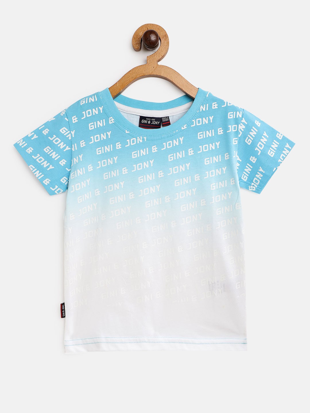 

Gini and Jony Boys Blue & White Typography Printed T-shirt