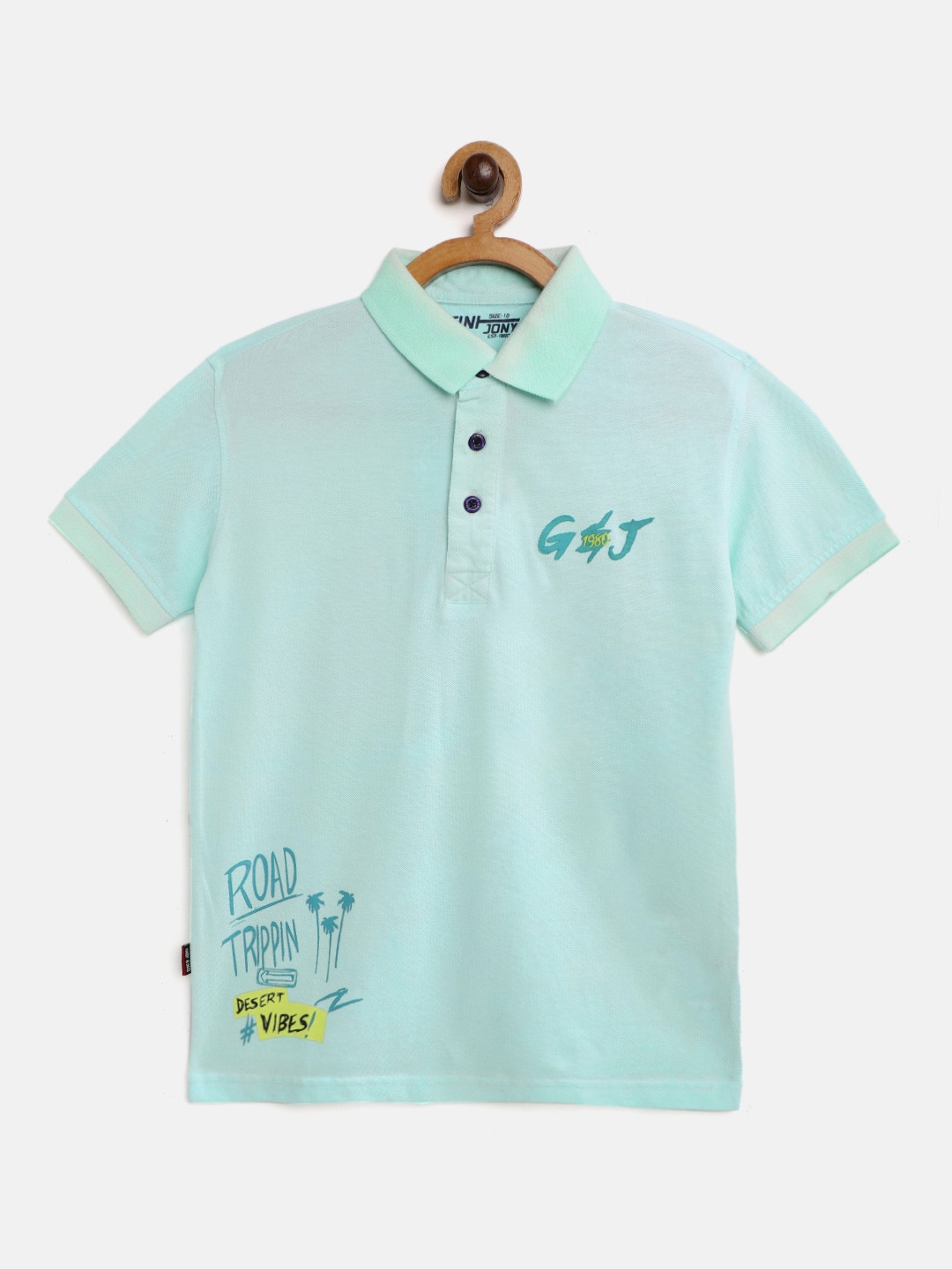 

Gini and Jony Boys Turquoise Blue Printed Polo Collar T-shirt
