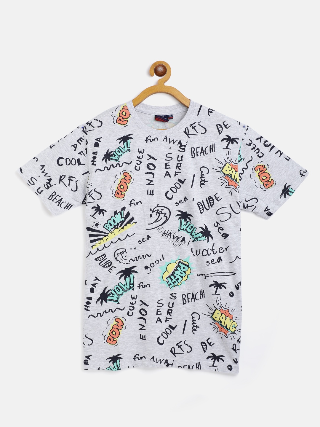 

Gini and Jony Boys Grey Melange & Black Printed T-shirt