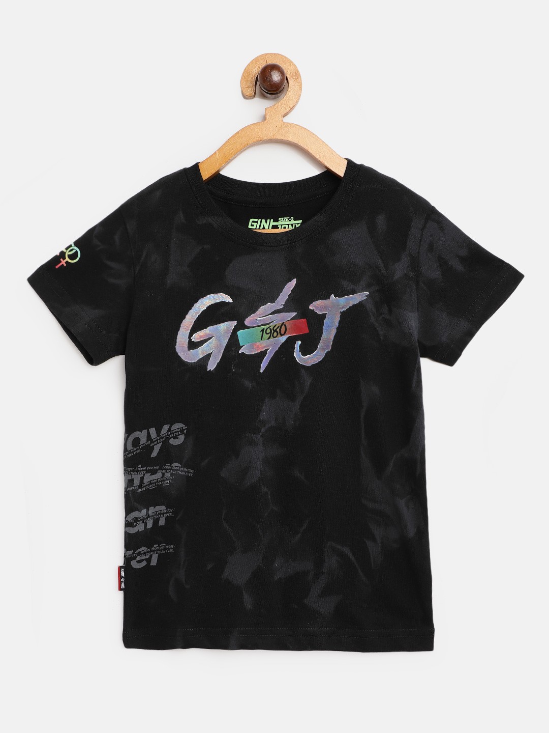 

Gini and Jony Boys Black Typography Printed T-shirt