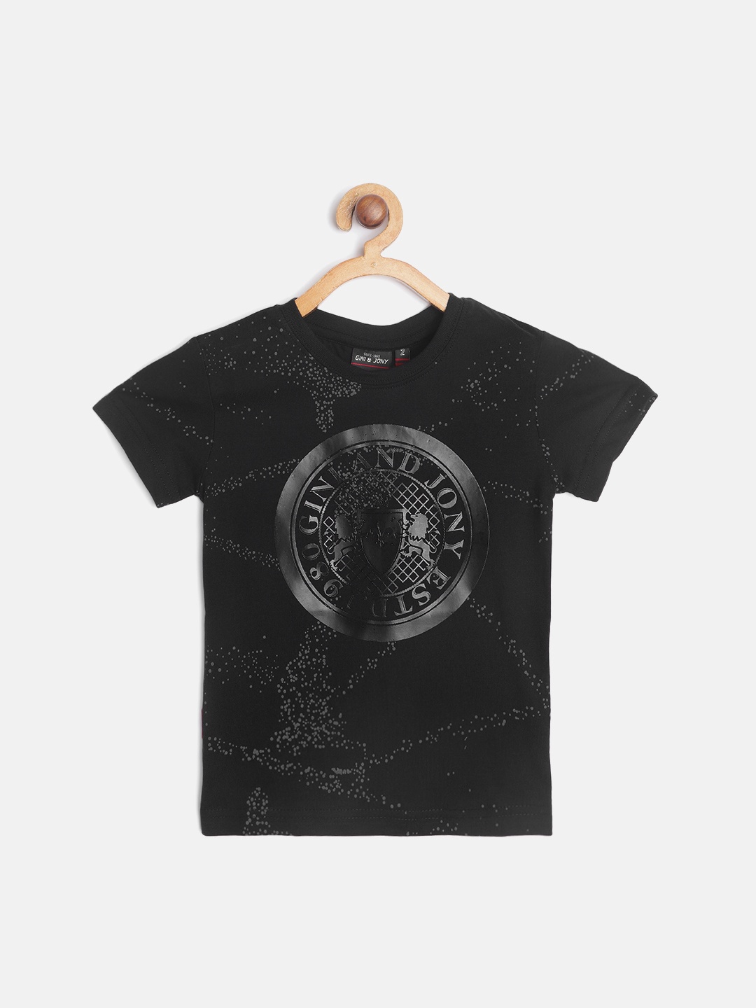 

Gini and Jony Boys Black Grey Pure Cotton Brand Logo Print Pure Cotton T-shirt