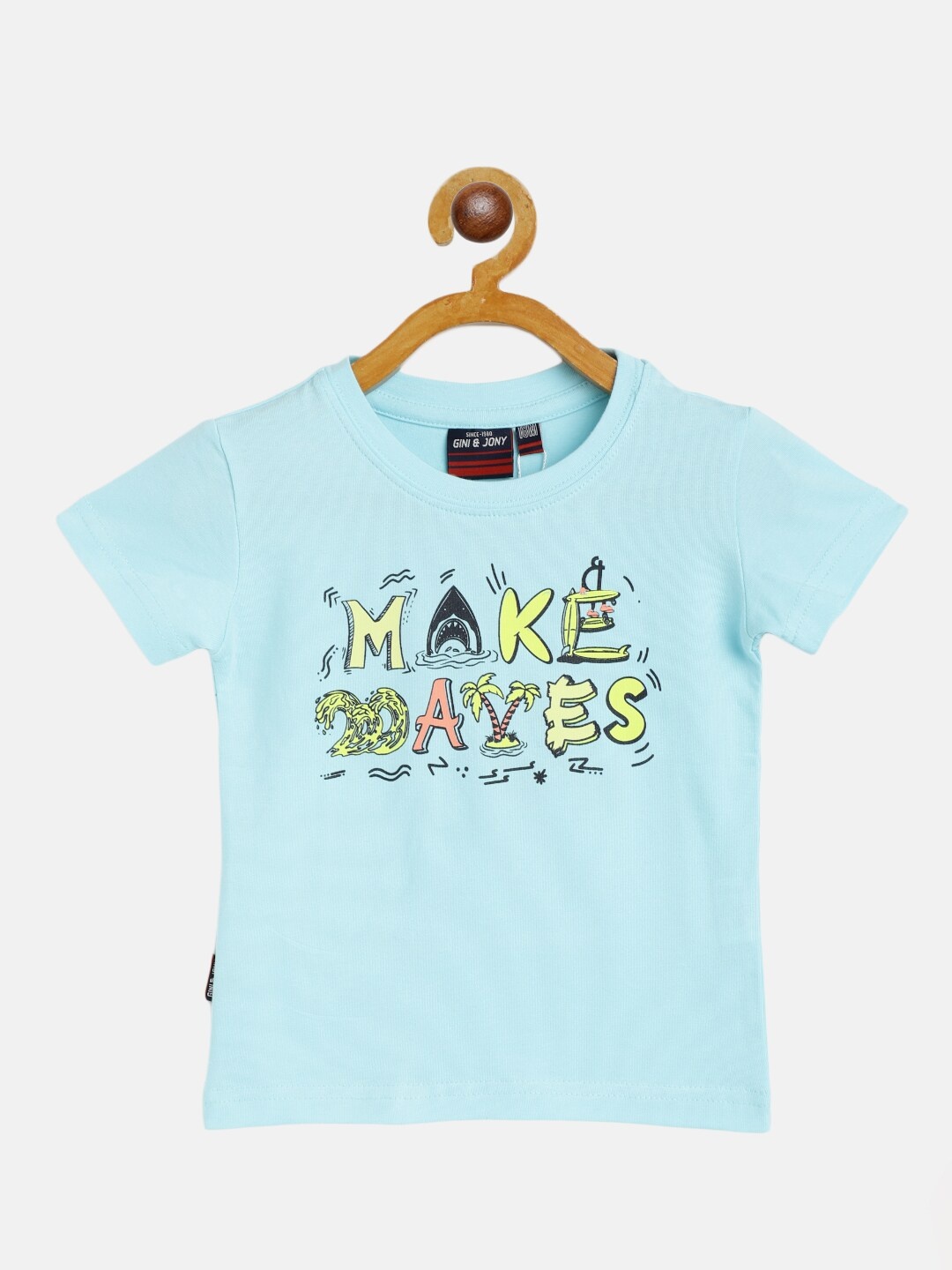 

Gini and Jony Infant Boys Blue & Yellow Typography Print Round Neck T-shirt