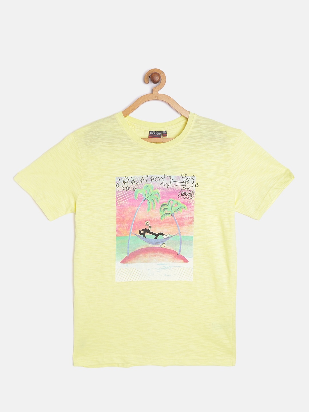 

Gini and Jony Boys Yellow Pink Pure Cotton Tropical Print Pure Cotton T-shirt