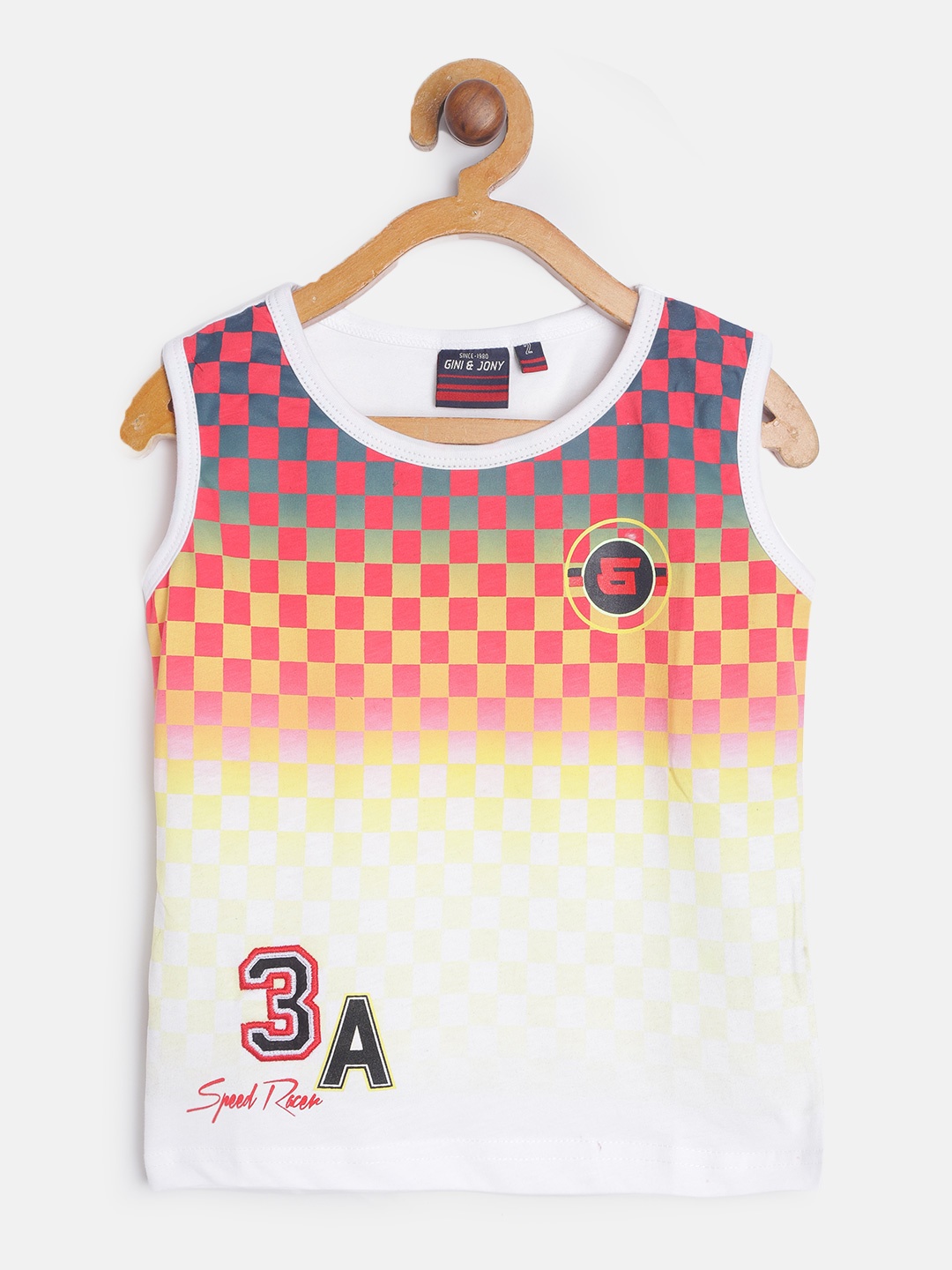 

Gini and Jony Boys Red Yellow Pure Cotton Checked Pure Cotton T-shirt