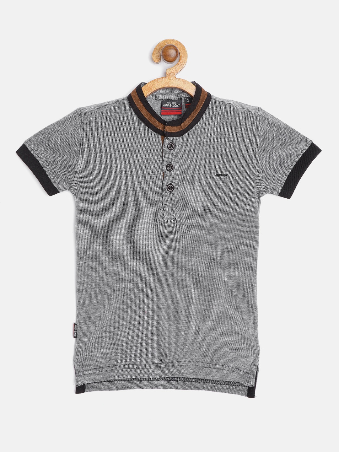 

Gini and Jony Boys Grey Mandarin Collar T-shirt