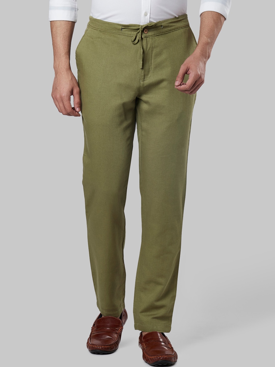 

Ethnix by Raymond Men Olive-Coloured Mid-Rise Regular Formal Trousers